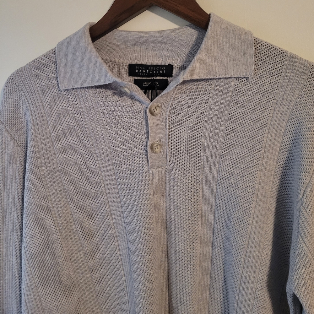 Bartolini Light Grey Mens Polo Shirt Medium 100% Merino Wool